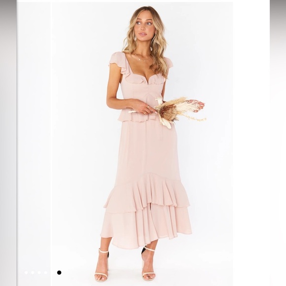 Show Me Your Mumu Small Reese Ruffle Dress in Dusty Blush Crisp Tiered sundress - Picture 1 of 15